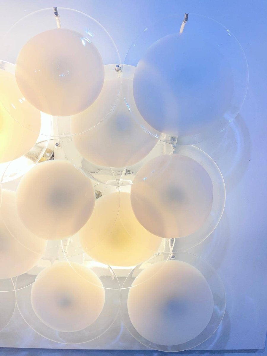 Pair Of Wall Sconces With Discs - By Vistosi, Murano, Circa 1970-photo-3