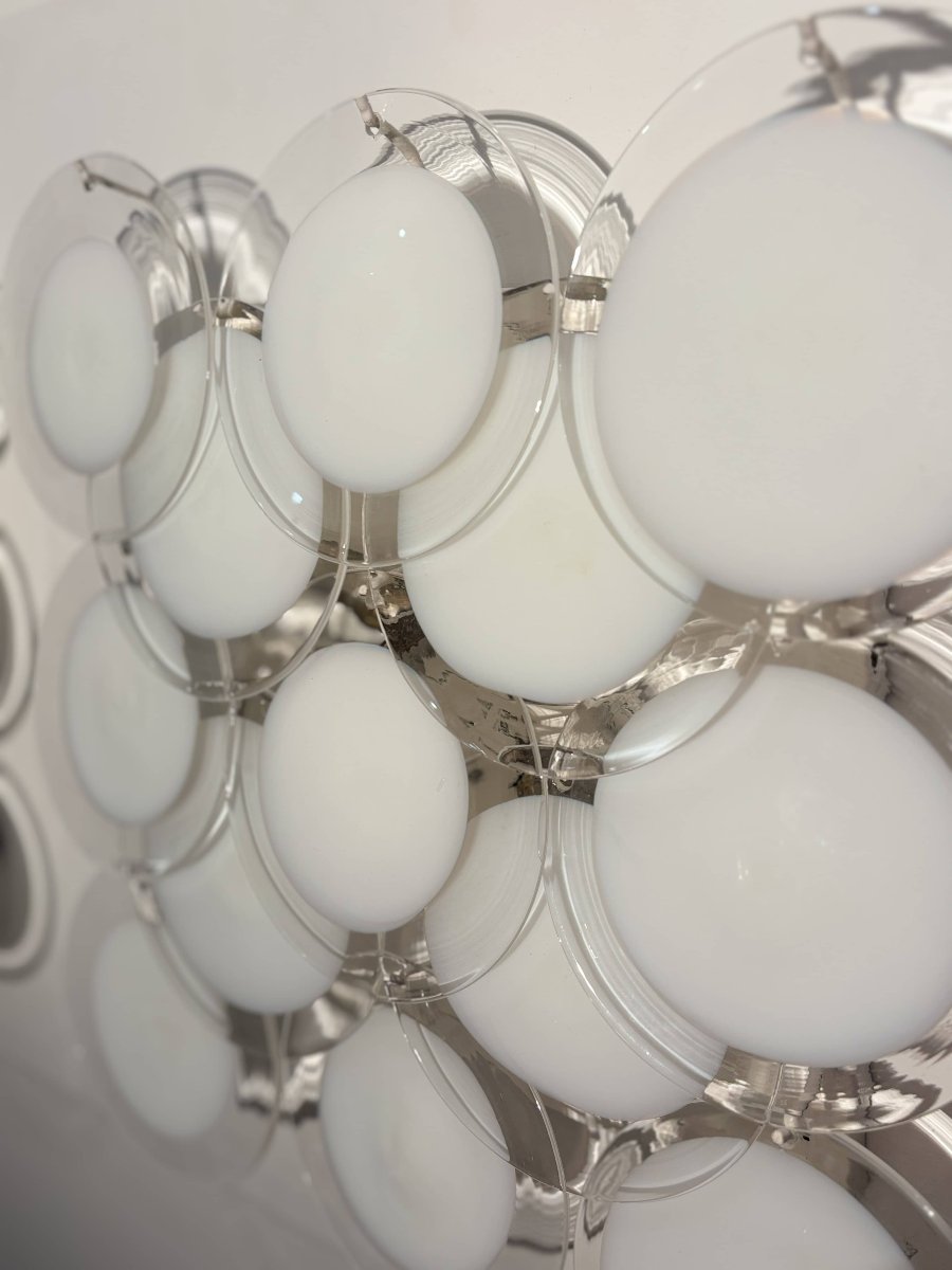 Pair Of Wall Sconces With Discs - By Vistosi, Murano, Circa 1970-photo-4