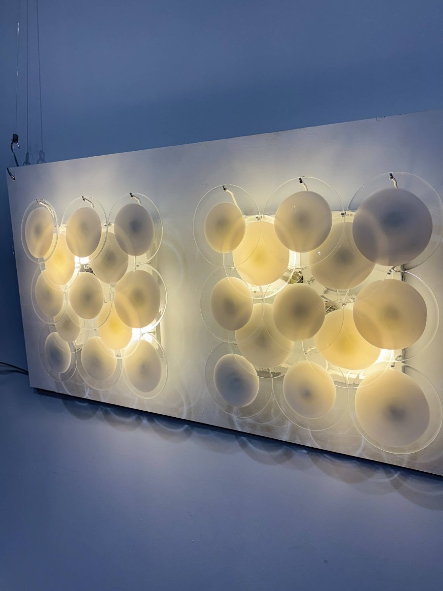 Pair Of Wall Sconces With Discs - By Vistosi, Murano, Circa 1970-photo-1