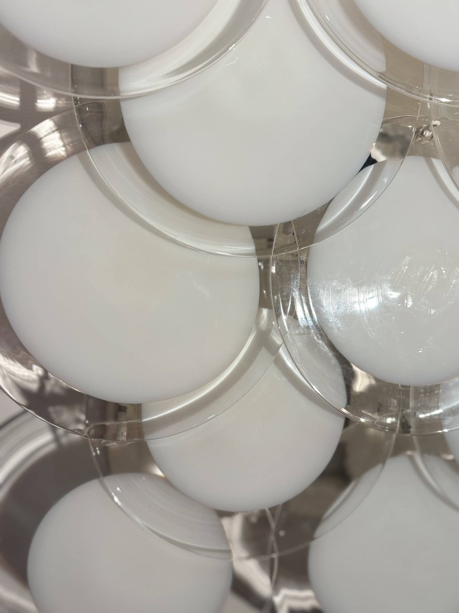 Pair Of Wall Sconces With Discs - By Vistosi, Murano, Circa 1970-photo-3