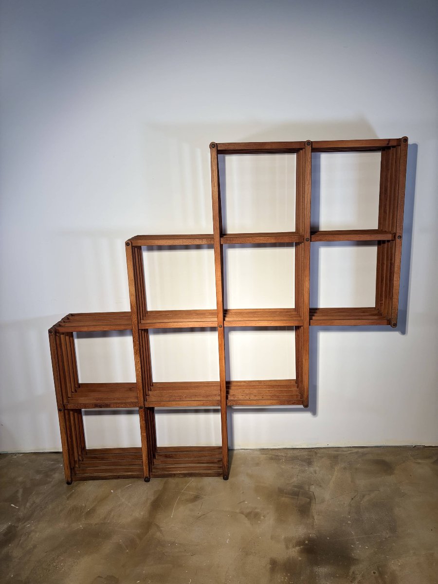 Modular Folding Bookcase, Attributed To Vico Magistretti, Italy Circa 1970