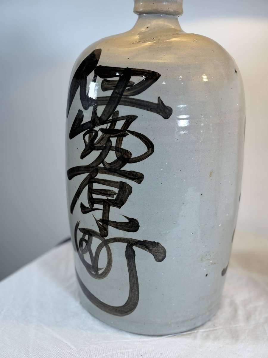 Pair Of Lamps - Japanese Sake Jars, Glazed Stoneware - Japan, 20th Century-photo-7