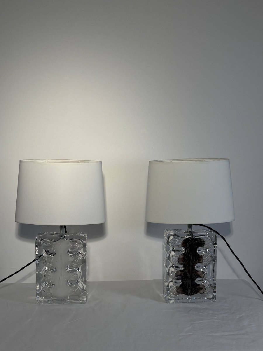 Daum - Paire de lampes en cristal, modèle Lynx, Jean-Pierre Demarchi pour Daum, France, 1973-photo-2