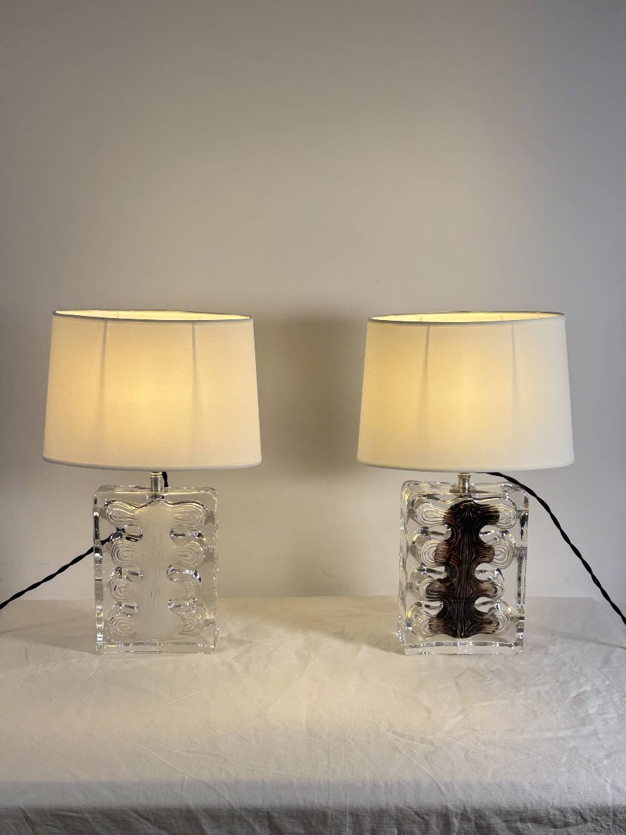 Daum - Paire de lampes en cristal, modèle Lynx, Jean-Pierre Demarchi pour Daum, France, 1973