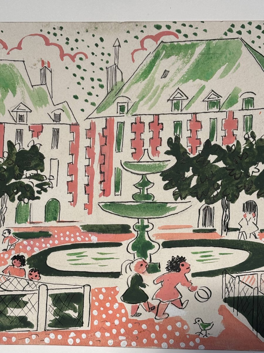 Thérèse HUMMEL (1896-1967) – La Place des Vosges - Aquarelle signée - XXe siècle-photo-3