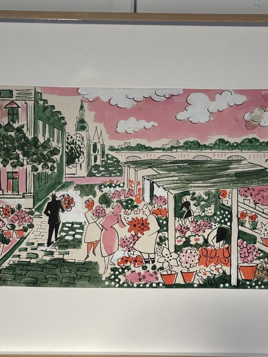 Thérèse Hummel (1896–1967) – The Flower Market - Signed Watercolor - 20th Century-photo-5