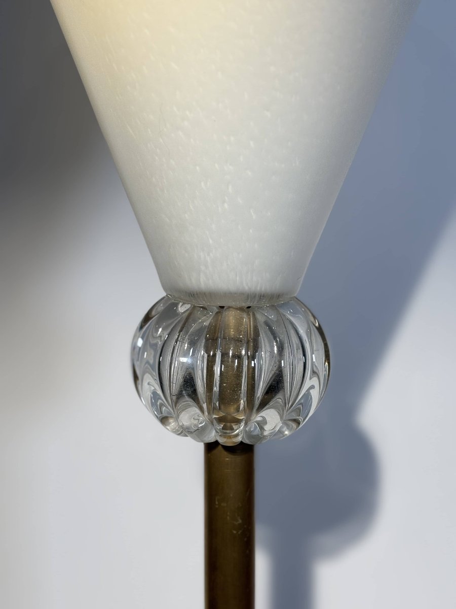 Important Borovier &amp; Toso Floor Lamp, Murano, Hand-blown Opaline Glass Bowl, Italy, Circa 1980-photo-3