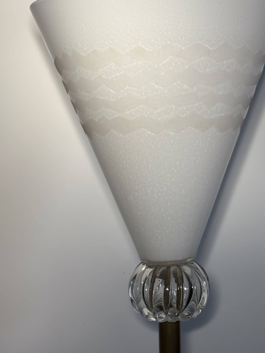 Important Borovier &amp; Toso Floor Lamp, Murano, Hand-blown Opaline Glass Bowl, Italy, Circa 1980-photo-6