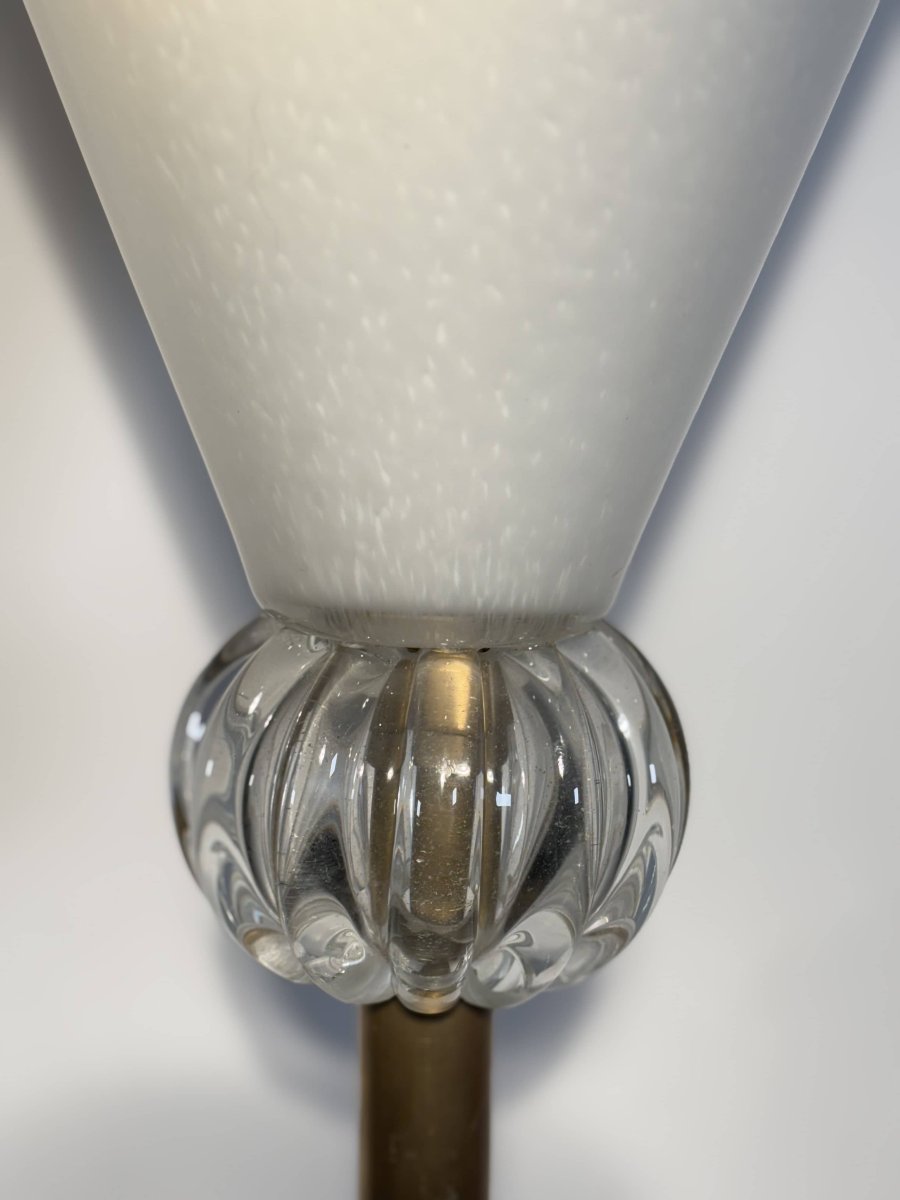 Important Borovier &amp; Toso Floor Lamp, Murano, Hand-blown Opaline Glass Bowl, Italy, Circa 1980-photo-7
