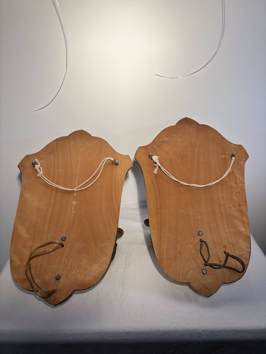 Paire d'appliques miroirs en verre gravé et bois doré, Italie, vers 1950-photo-6