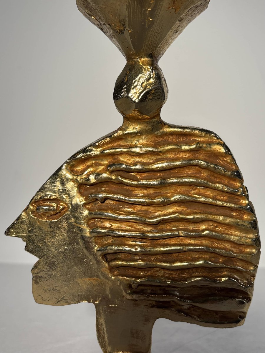Pierre Casenove (1943) pour Fondica - Bougeoir sculpture au visage stylisé, France 1994-photo-3