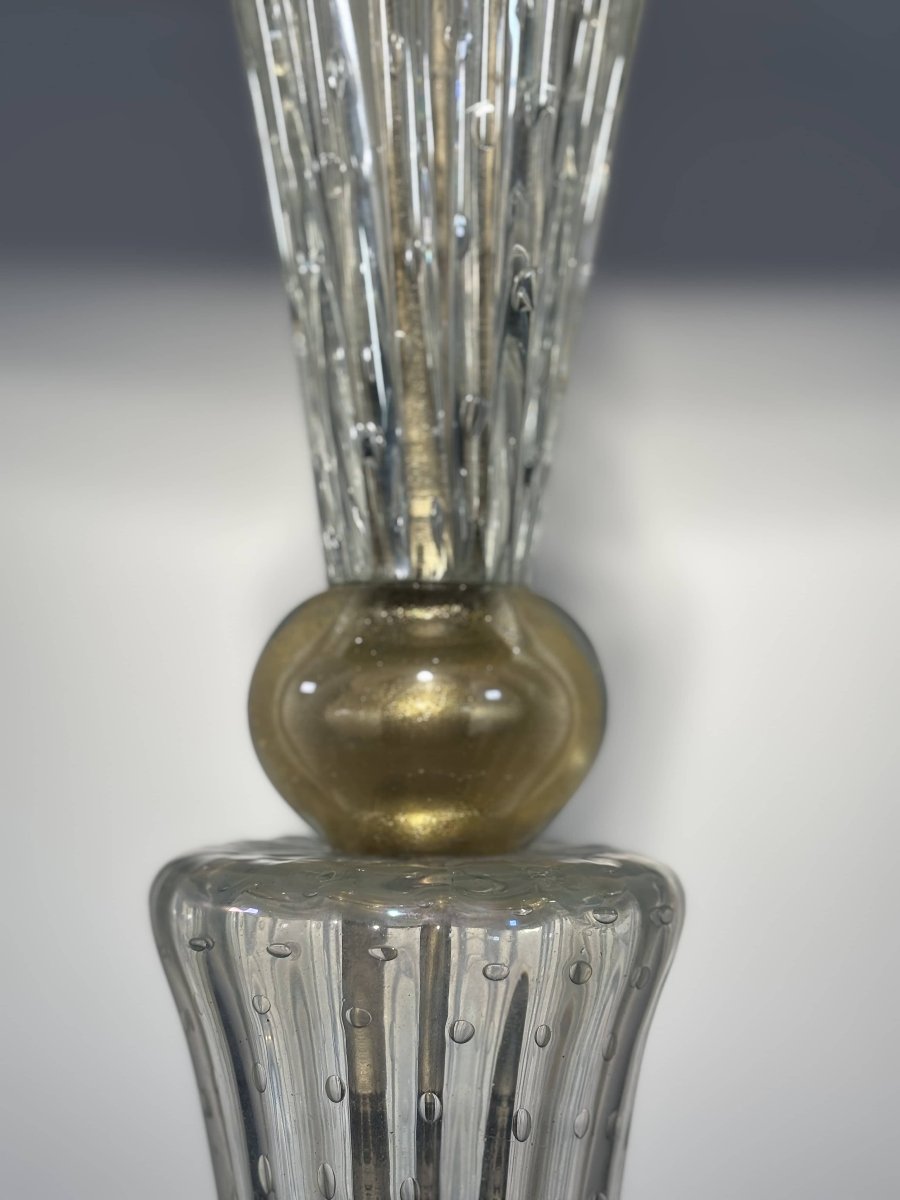 Large Italian Floor Lamp Made Of Murano Glass With Gold Inclusions—italy, Circa 1940–1950.-photo-2