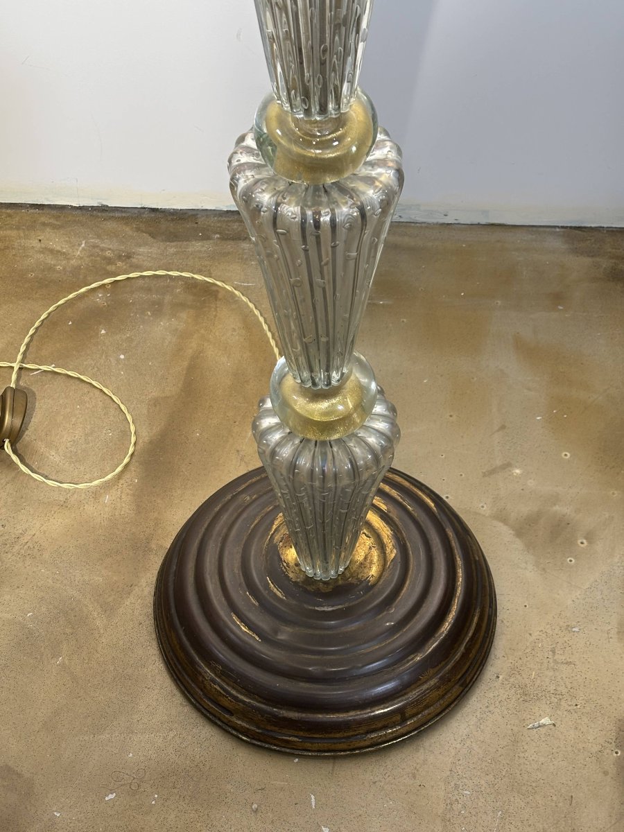 Large Italian Floor Lamp Made Of Murano Glass With Gold Inclusions—italy, Circa 1940–1950.-photo-1