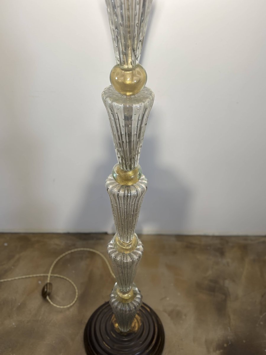 Large Italian Floor Lamp Made Of Murano Glass With Gold Inclusions—italy, Circa 1940–1950.-photo-3