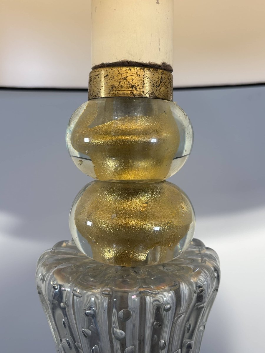Large Italian Floor Lamp Made Of Murano Glass With Gold Inclusions—italy, Circa 1940–1950.-photo-4