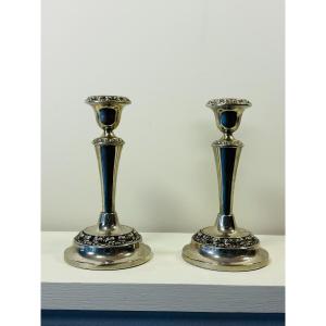 Pair Of Silver Metal Candlesticks, Ianthe England, 1950s