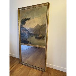 Trumeau En Bois Doré à Décor Peint Sur Toile, XIXe Siècle