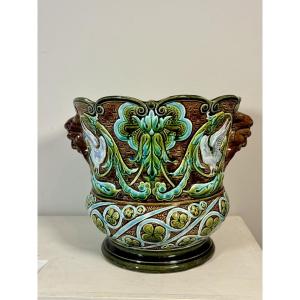 Large Cache Pot In Slip, Onnaing Earthenware, Early 20th Century