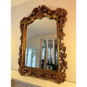 Large Mirror In Carved And Gilded Wood, 20th Century