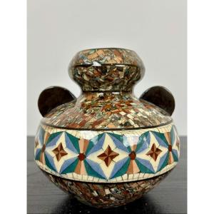 Mosaïque Jean Gerbino (1876-1966) Vase Boule à oreilles, Circa 1940-1950
