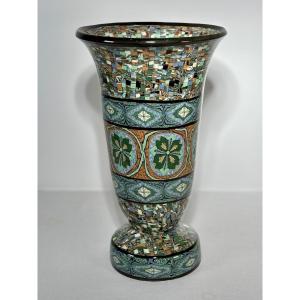 Jean Gerbino (1876-1966) - Vase tulipe en terre mêlée sur piédouche - France, XXe siècle