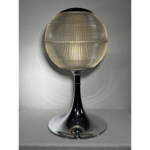 Genuine Parisian Holophane Globe On Chrome-plated Stand 70's Design - France