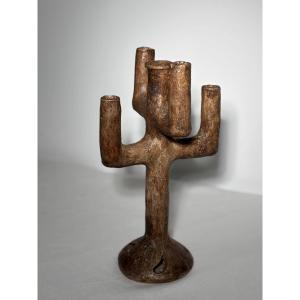 Five-branch Stoneware Torch/redux - Brutalist Aesthetic - Circa 1960-1970