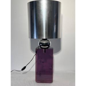Table Lamp - Amethyst Resin & Chrome - Italy, Circa 1970