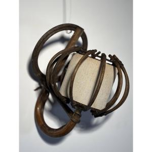 Louis Sognot (1892–1969) — Wall Sconce Made Of Bent Rattan And Canvas, Circa 1950