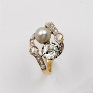 You And Me Ring,  Pearl And Old Mine Diamond.