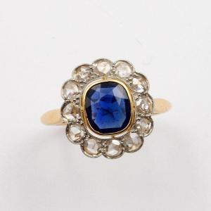 Cushion Sapphire Ring (siam Unheated) Surrounded By Diamonds