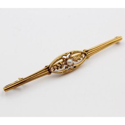 Broche barrette or et perle