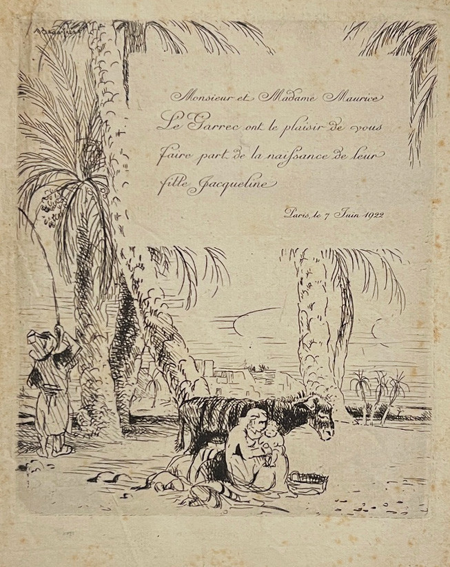 Adolphe-Marie Beaufrère, faire part de naissance de Jacqueline Le Garrec, 1922