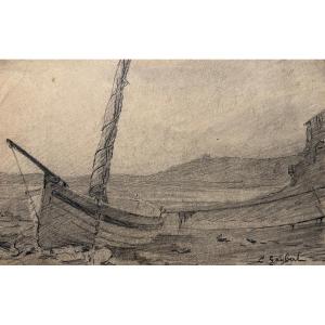 Lucien Goubert, Boat At Low Tide
