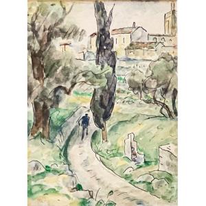 Adolphe-Marie Beaufrère, paysage au cyprès