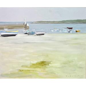 Roger Lucien Dufour, les barques au port, Bretagne