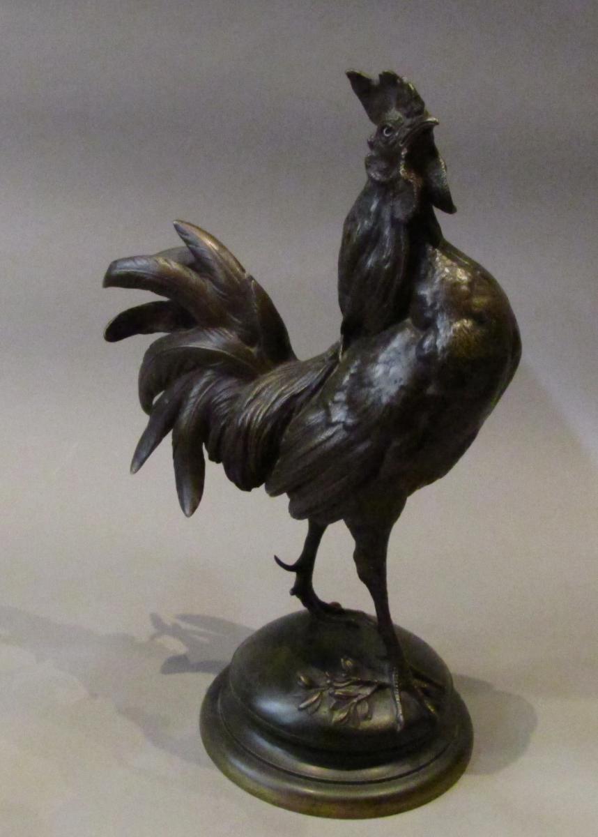 Rooster In Bronze Signed Paul Comolera (1818/1897)-photo-2