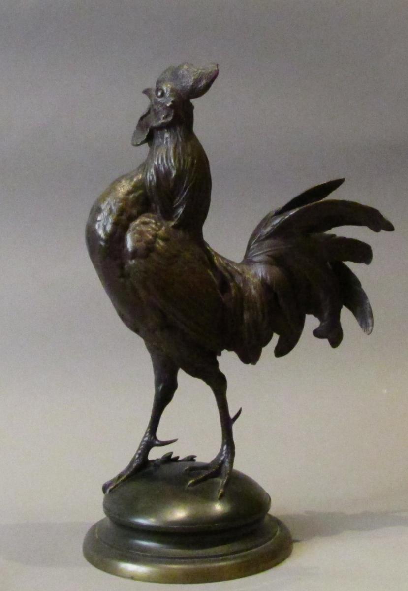 Rooster In Bronze Signed Paul Comolera (1818/1897)-photo-3