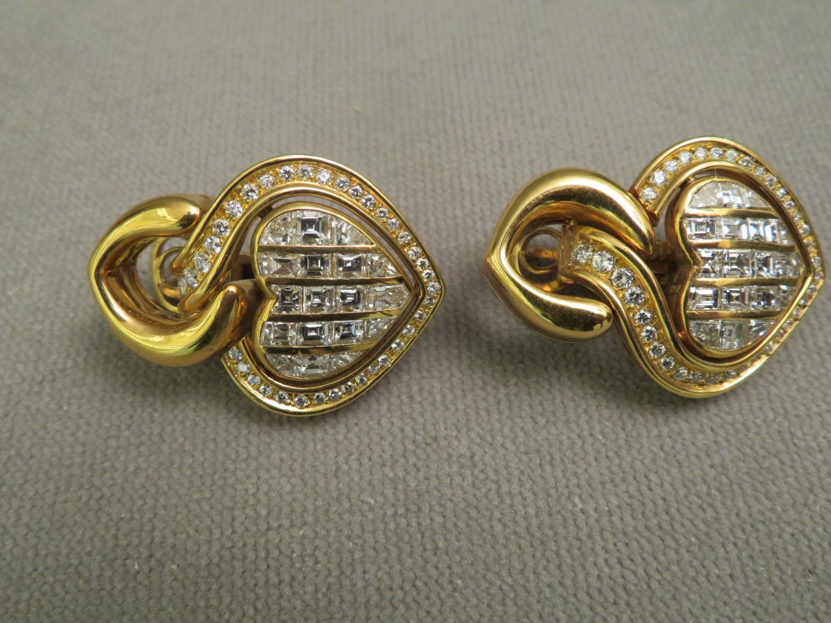 Boucles d'Oreilles Or Jaune et Diamants.-photo-4