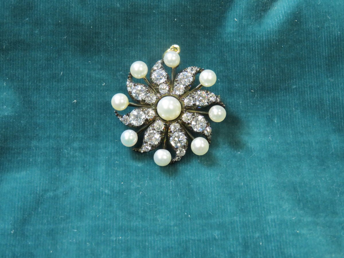 Broche-pendentif Perles et Diamants