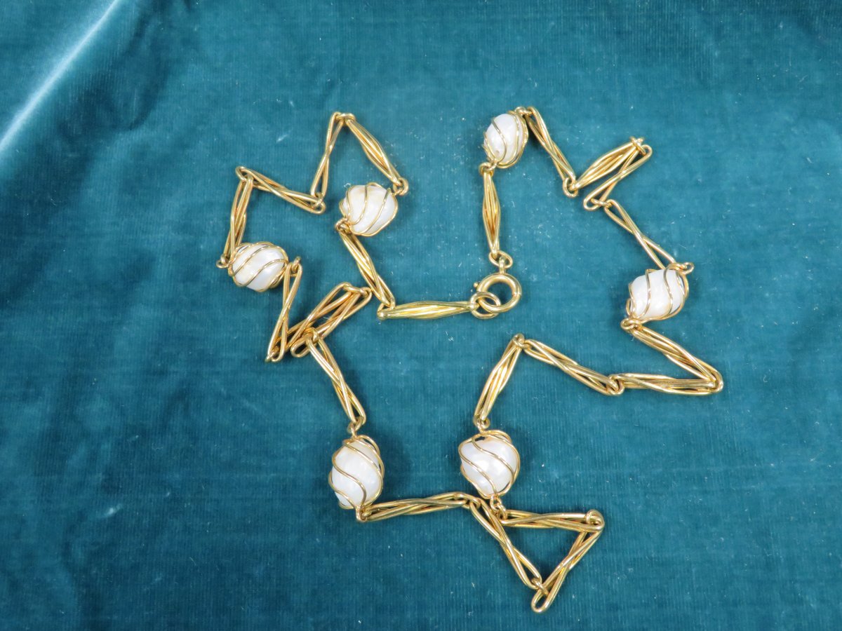 Proantic: Necklace Gold Chain And Baroque Pearls