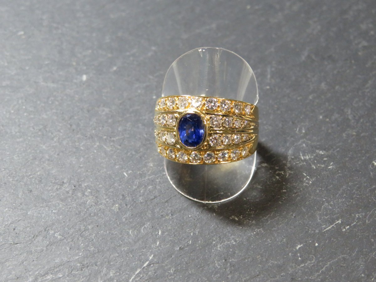 Bague Jonc Or 18k Rubis Et Diamants - Taille 56,5 - Occasion Excellente état