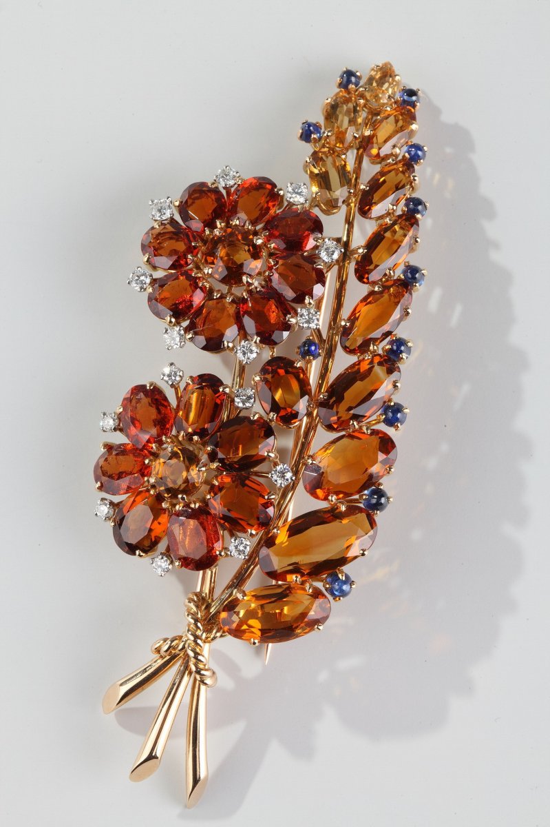 Large Citrines And Sapphires Brooch