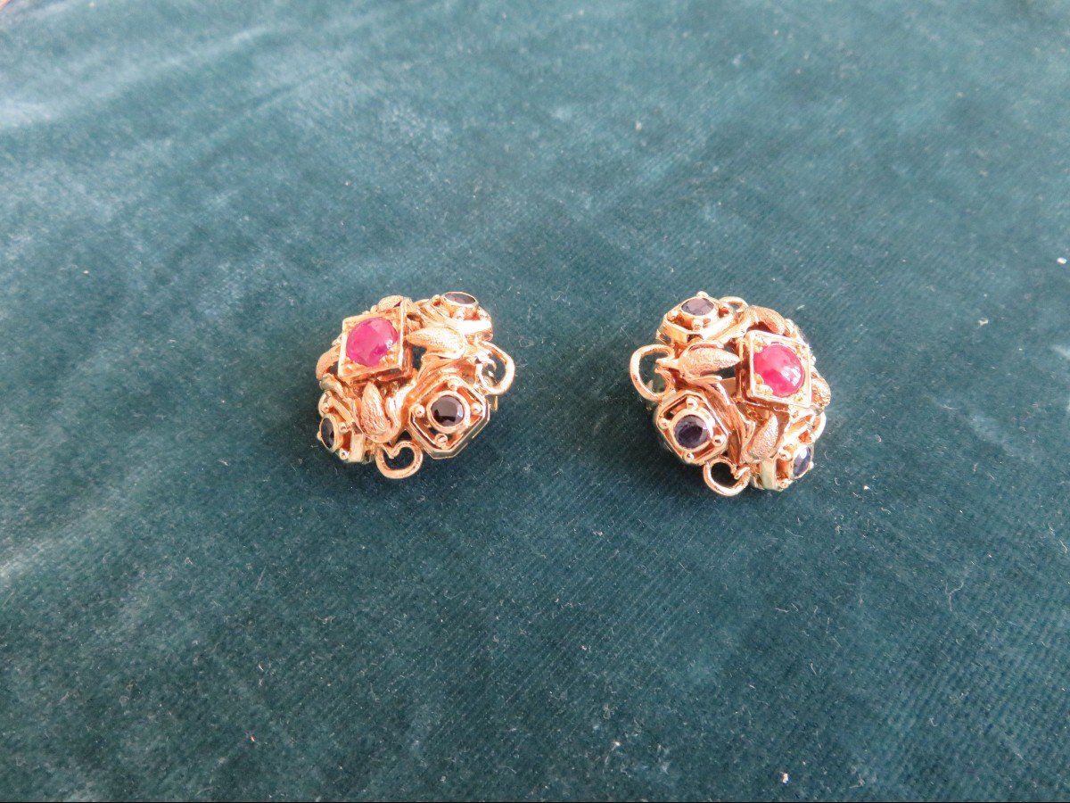 Gold, Ruby And Sapphire Ear Clips-photo-3