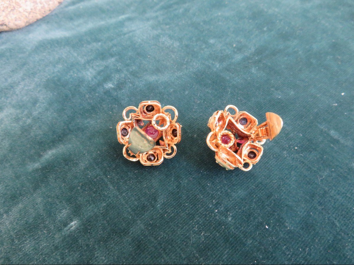 Gold, Ruby And Sapphire Ear Clips-photo-4