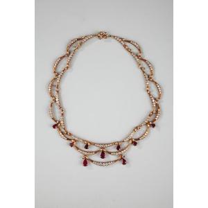 Draperie Necklace Rose Gold, Rubies And Diamonds