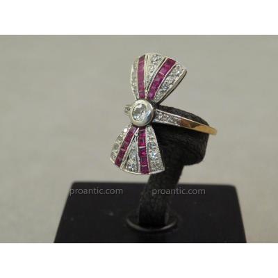 Bague Noeud Diamants et Rubis