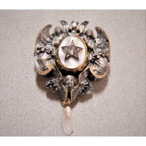 Broche Argent, Or Et Nacre