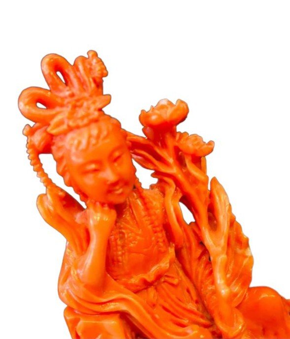 Goddess Of Spring In Red Coral, Asian Art, Circa 1930.-photo-4