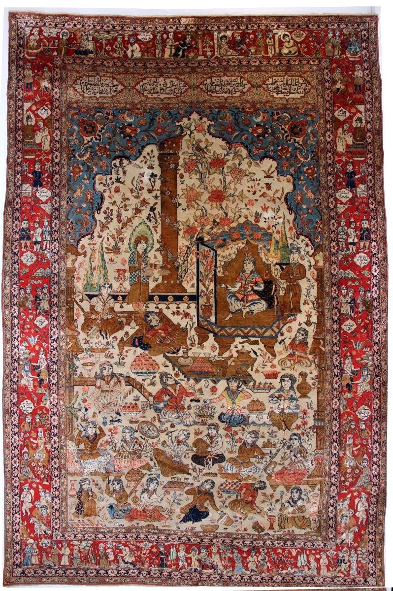 Ghoum Lajevardi Rug, In Wool And Silk, Early 20th Century.